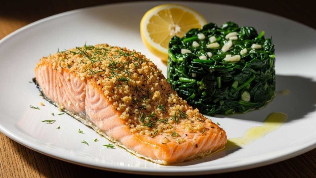 Baked Salmon with Garlic Greens