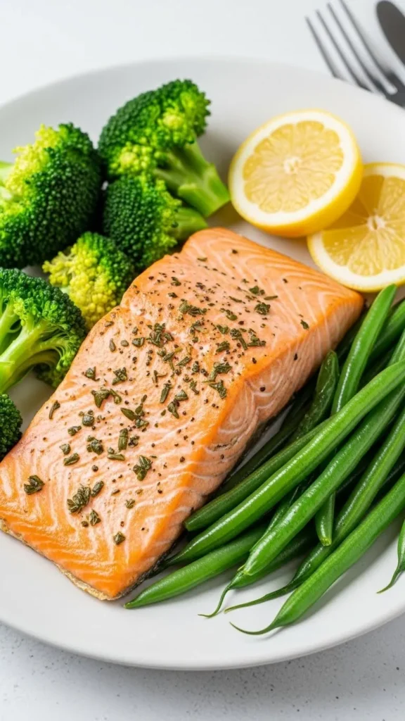 Baked Salmon with Steamed Greens