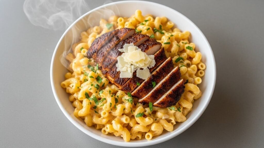 Garlic-Parmesan Blackened Chicken Mac Bowl