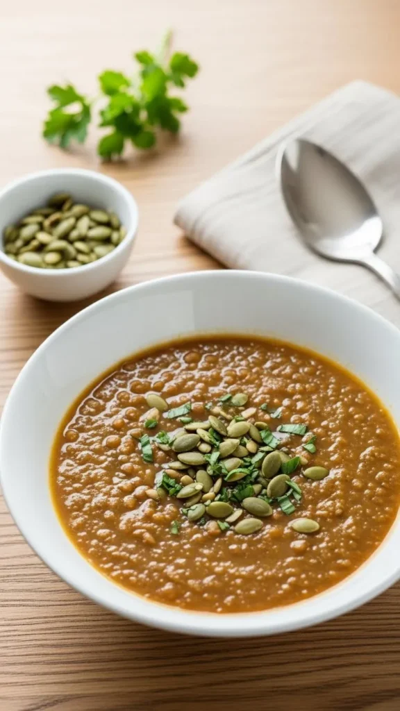 High Protein Lentil Soup with Seeds