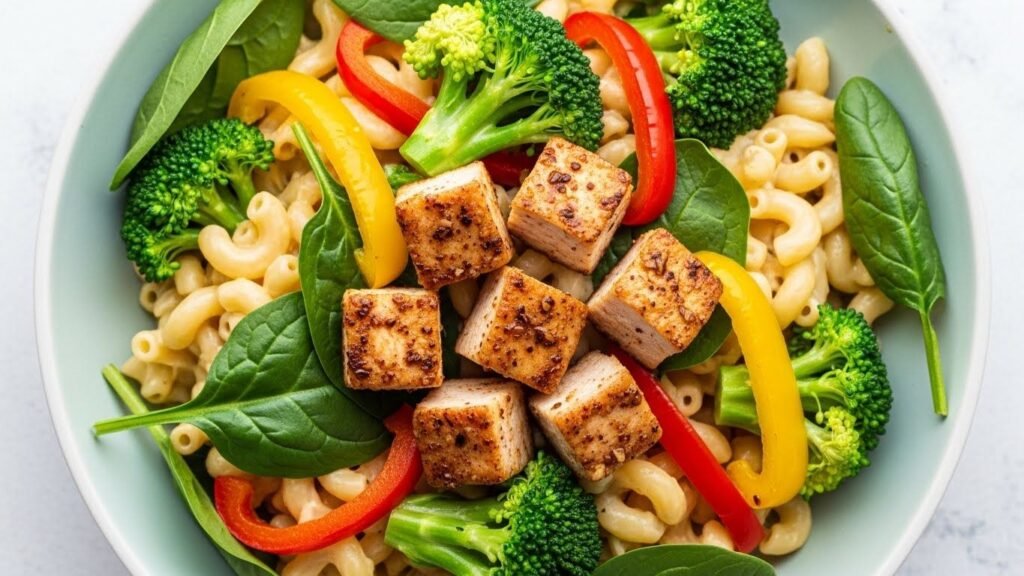 Veggie-Loaded Blackened Chicken Mac Bowl