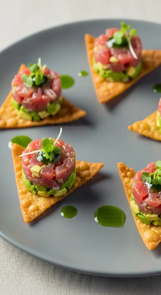 Tuna Tartare on Wonton Crisps