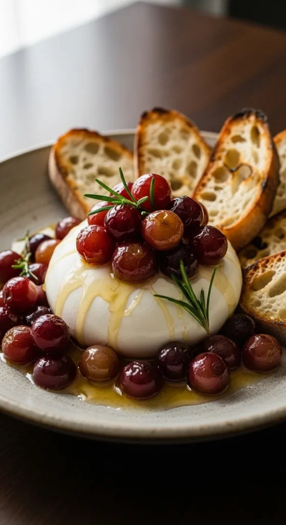 Burrata with Roasted Grapes and Honey