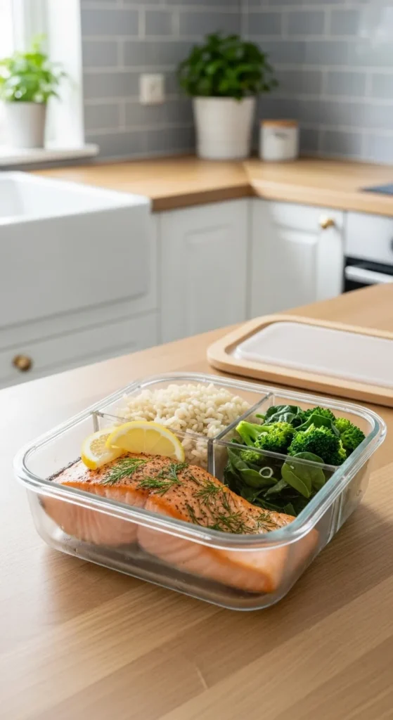 Salmon, Brown Rice & Lemon Greens