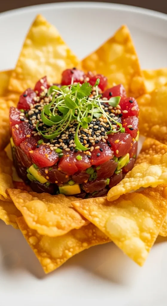 Tuna Tartare on Wonton Crisps