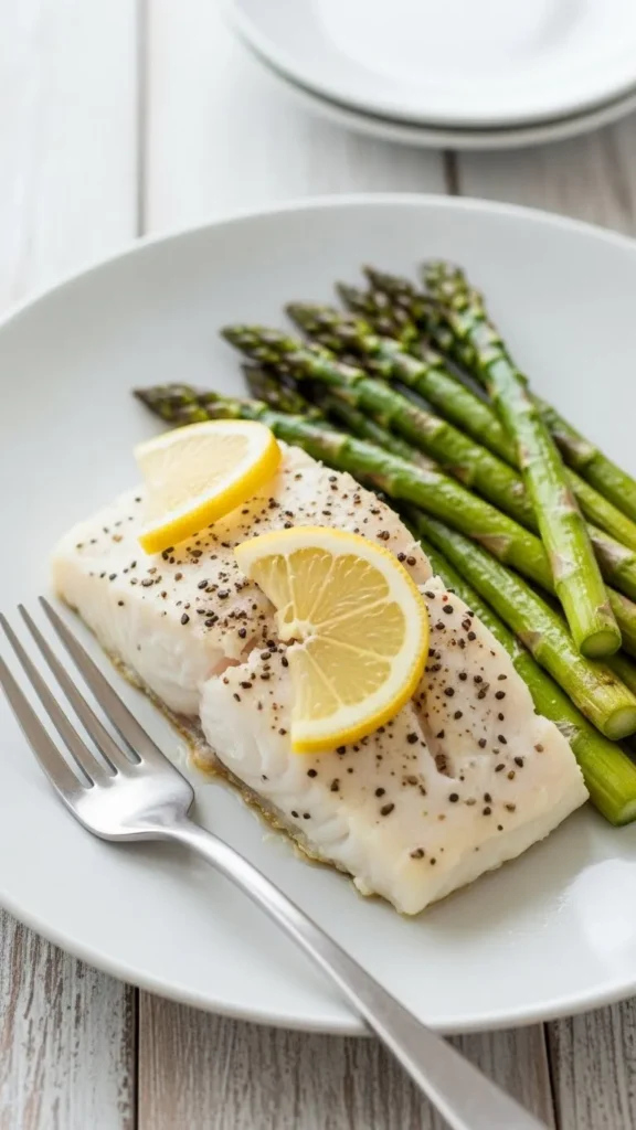 Baked Cod with Lemon and Asparagus