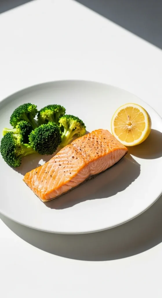 Baked Salmon with Steamed Broccoli