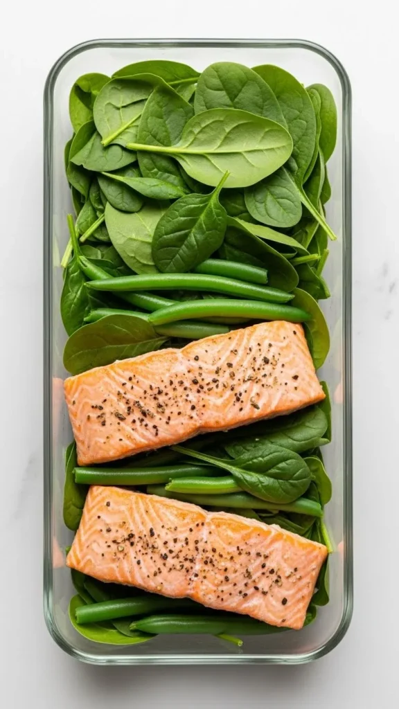 Baked Salmon with Steamed Greens