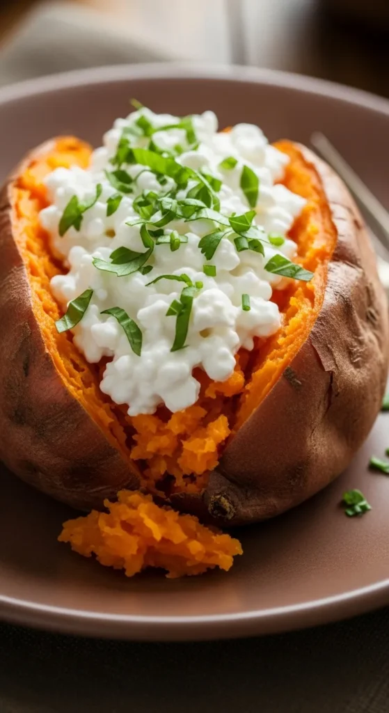 Baked Sweet Potato with Cottage Cheese