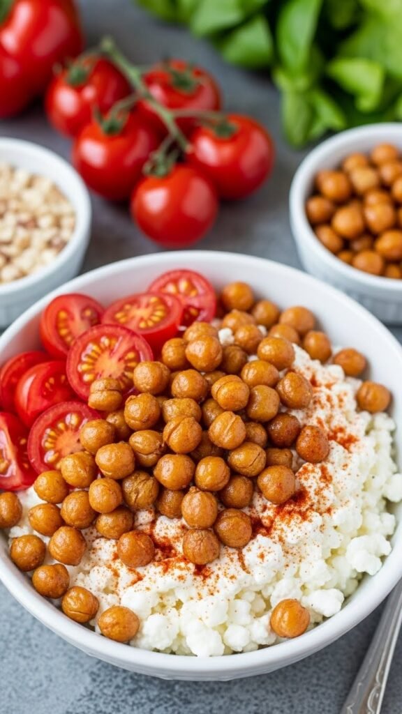 Cottage Cheese & Roasted Chickpeas Bowl