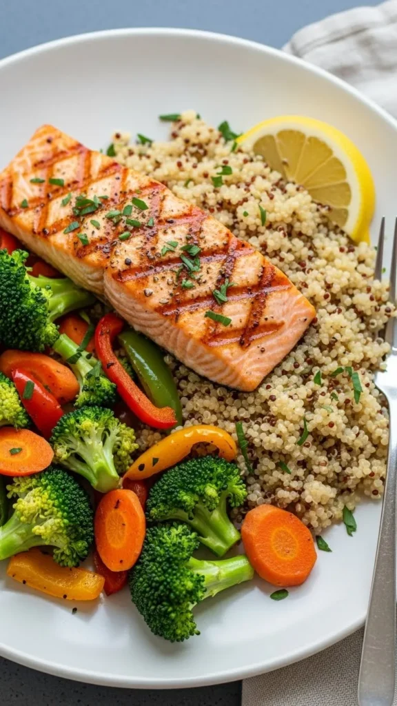 Grilled Salmon with Quinoa and Roasted Vegetables