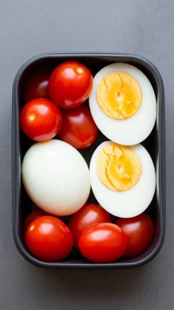 Hard boiled eggs with cherry tomatoes
