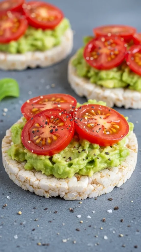 Rice Cake with Avocado and Tomato