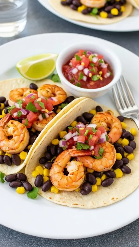 Shrimp Tacos with Black Beans and Corn
