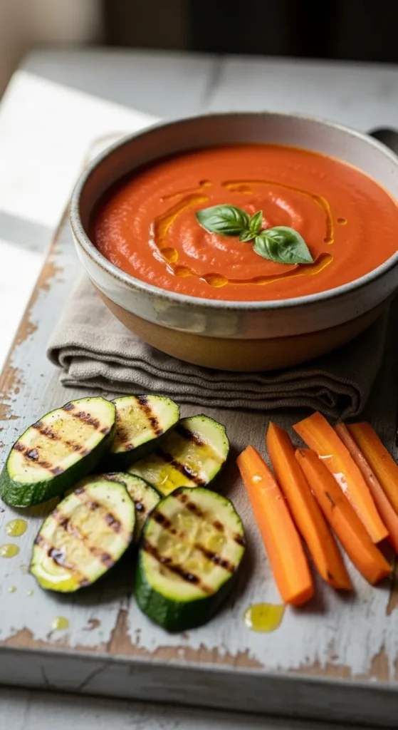Tomato Soup with Grilled Veggies (200 Calories)