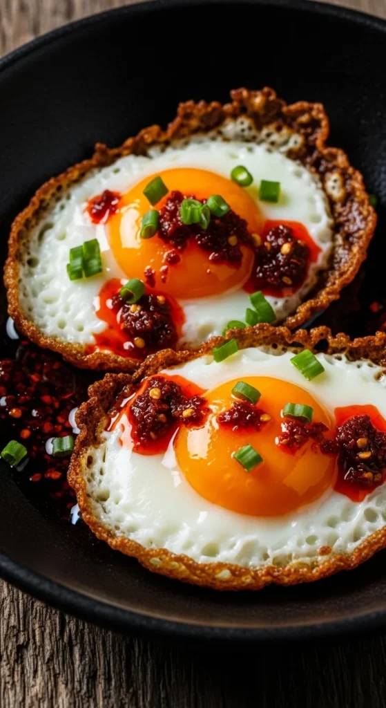 Pan Seared Eggs with Chili Oil