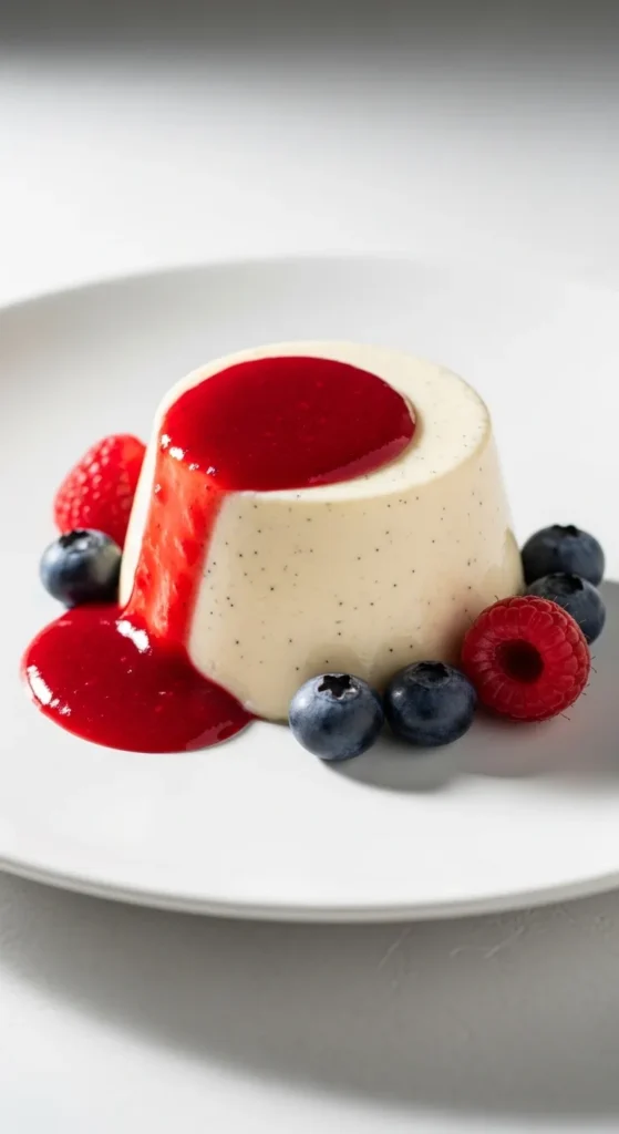 Vanilla Bean Panna Cotta with Berry Coulis