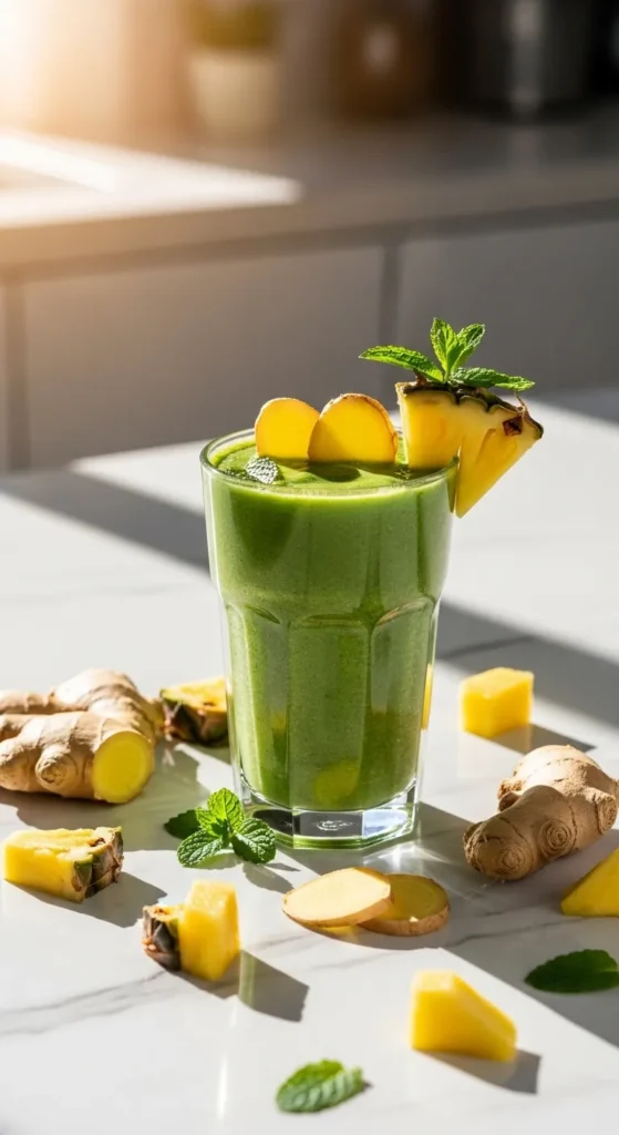 Green Smoothie with Ginger and Pineapple