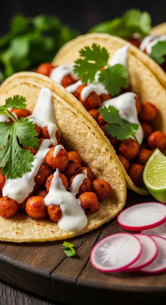 Spicy Chickpea Tacos with Creamy Sauce