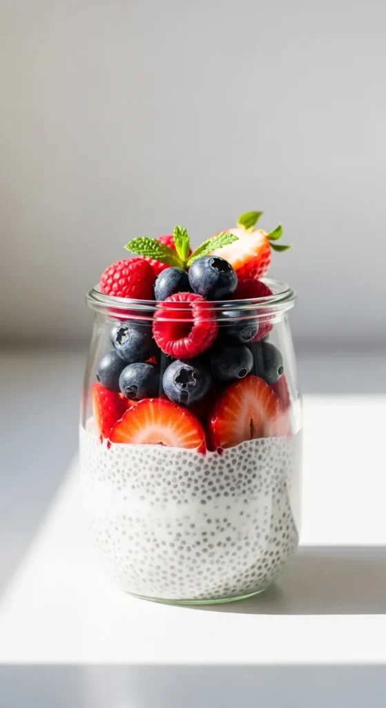 Chia Pudding with Almond Milk and Berries